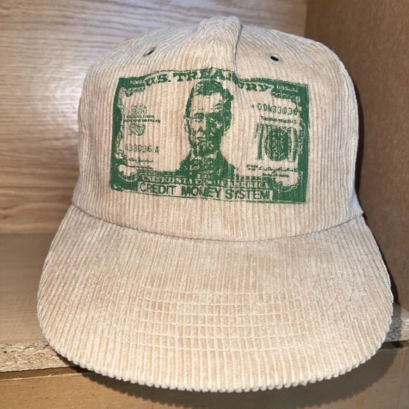 Vintage US Treasury Credit Money System Abraham Lincoln Corduroy Snapback Hat - Picture 1 of 8